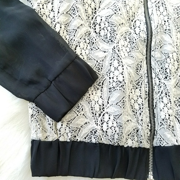 Bomber Jacket White Lace Body & Sheer Black Sleeve - Picture 6 of 8